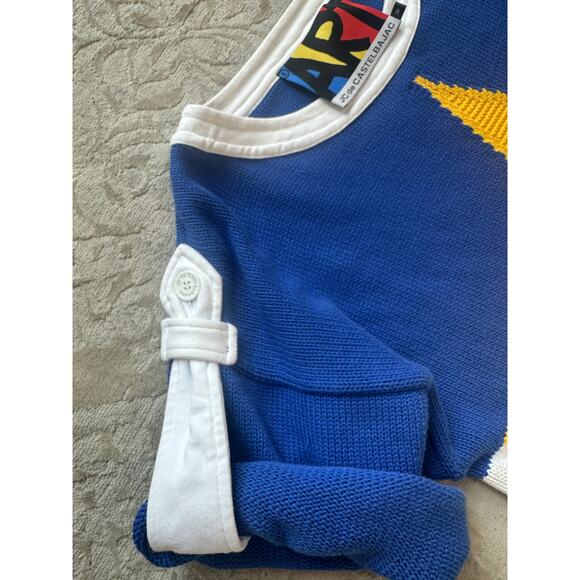 JC de Castelbajac ART Star Sweater Blue White Yellow Knit Graphic Pop Art Size M - Picture 5 of 9